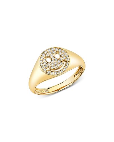 Sydney Evan Sydney Evan 14K Yellow Gold Diamond Happy Face Signet Ring