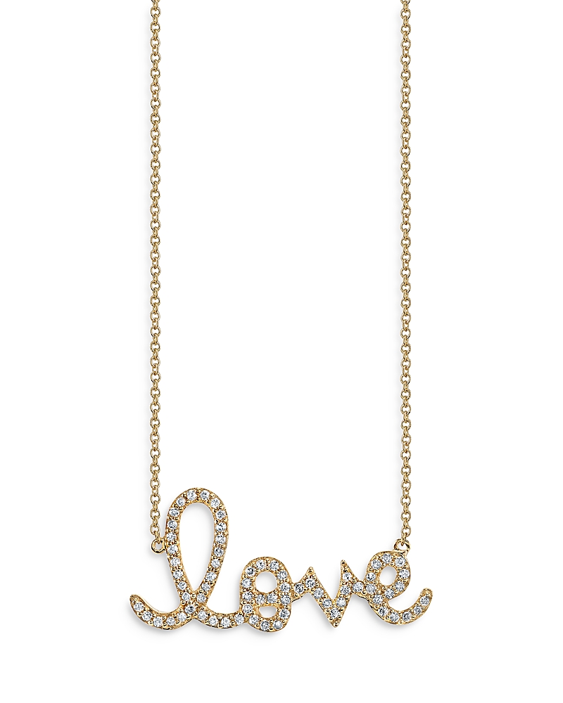 Sydney Evan Sydney Evan 14K Yellow Gold Diamond Large Love Script Pendant Necklace, 18