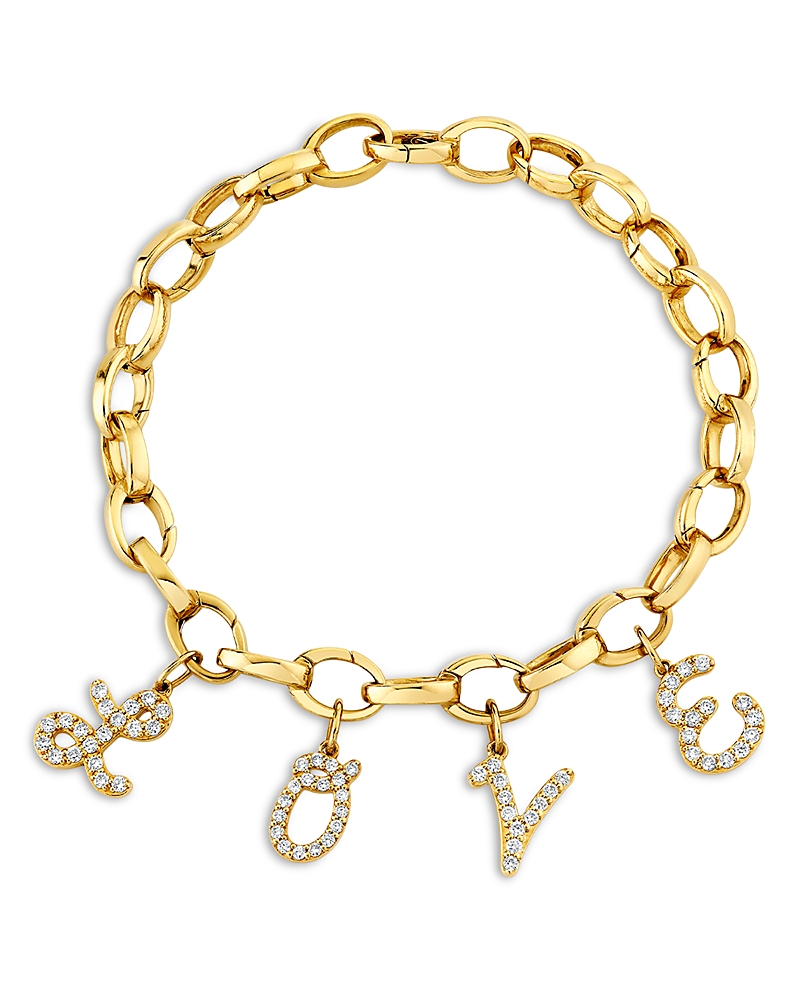 Sydney Evan Sydney Evan 14K Yellow Gold Diamond Love Charm Bracelet