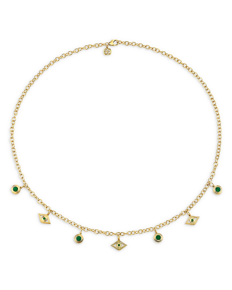 Sydney Evan Sydney Evan 14K Yellow Gold Emerald Evil Eye & Bezel Drop Collar Necklace, 18