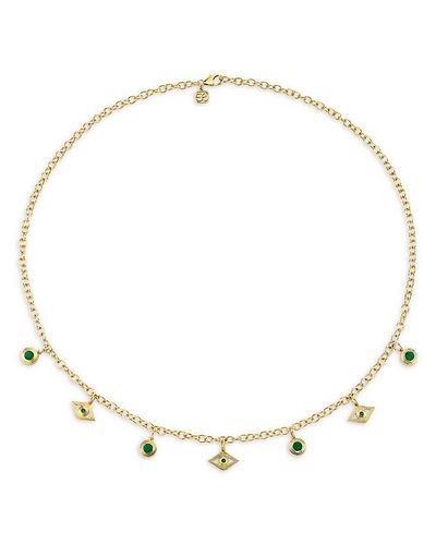 Sydney Evan Sydney Evan 14K Yellow Gold Emerald Evil Eye & Bezel Drop Collar Necklace, 18