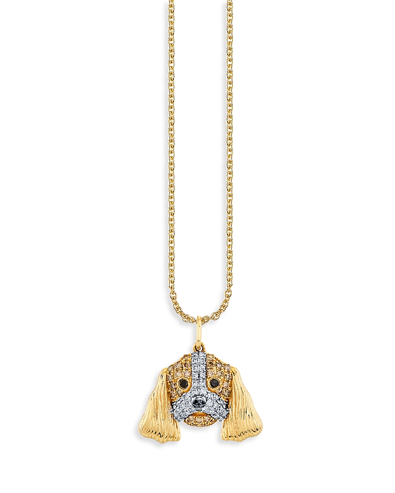 Sydney Evan Sydney Evan 14K Yellow Gold Multicolor Diamond Cocker Spaniel Dog Pendant Necklace, 16-18
