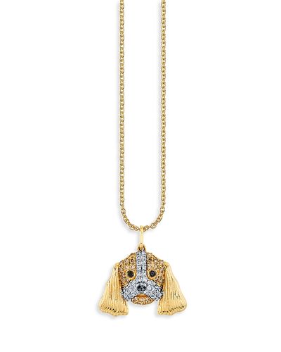 Sydney Evan Sydney Evan 14K Yellow Gold Multicolor Diamond Cocker Spaniel Dog Pendant Necklace, 16-18