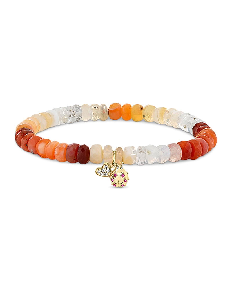Sydney Evan Sydney Evan 14K Yellow Gold The Solara Fire Opal & Diamond and Ruby Love & Luck Charm Bead Bracelet