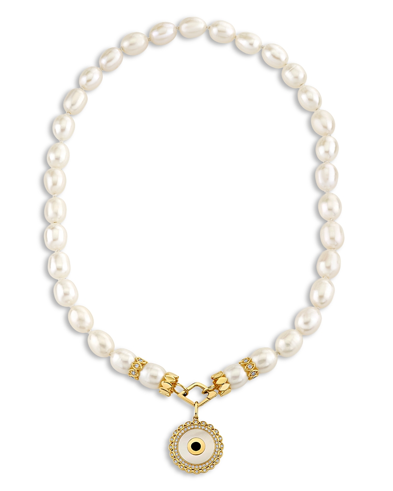 Sydney Evan Sydney Evan 14K Yellow Gold The Solara Freshwater Rice Pearl & Diamond Eye Pendant Necklace, 16