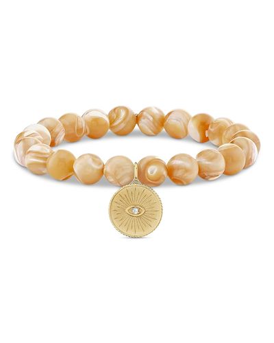 Sydney Evan Sydney Evan 14K Yellow Gold The Solara Mother of Pearl & Diamond Coin Charm Bead Bracelet
