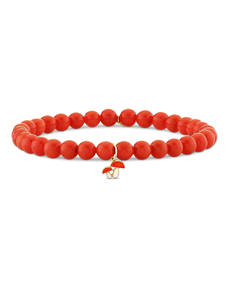 Sydney Evan Sydney Evan 14K Yellow Gold The Solara Peach Coral & Mushroom Charm Bead Bracelet