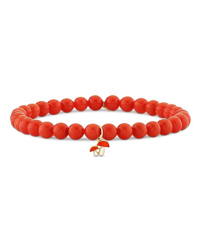 Sydney Evan Sydney Evan 14K Yellow Gold The Solara Peach Coral & Mushroom Charm Bead Bracelet