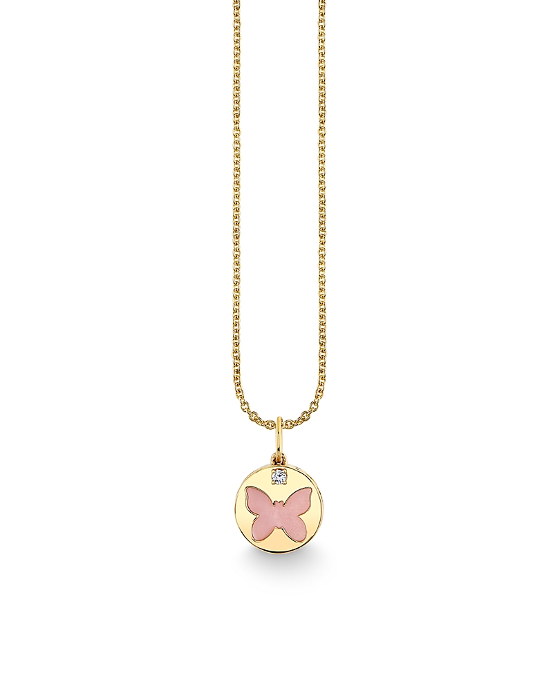 Sydney Evan Sydney Evan 14K Yellow Gold The Solara Pink Mother of Pearl & Diamond Butterfly Pendant Necklace, 16-18