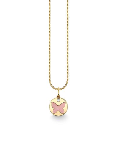 Sydney Evan Sydney Evan 14K Yellow Gold The Solara Pink Mother of Pearl & Diamond Butterfly Pendant Necklace, 16-18