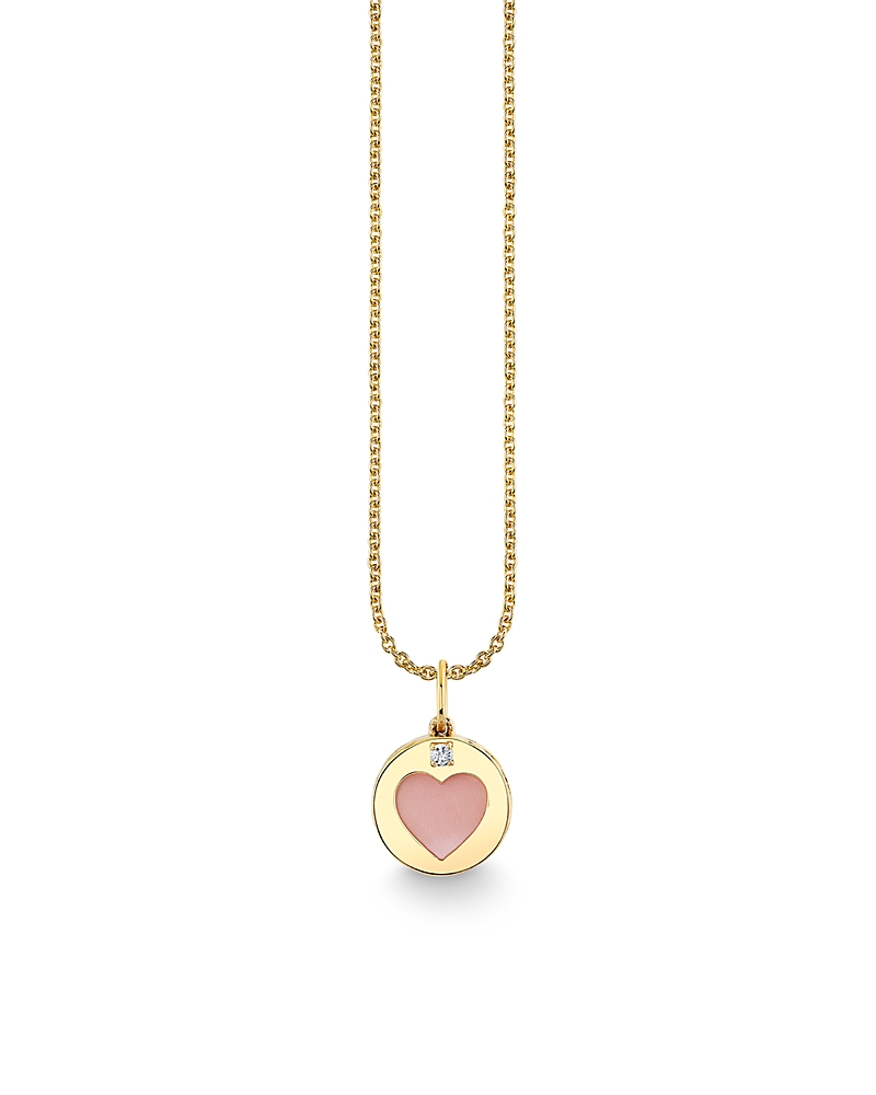 Sydney Evan Sydney Evan 14K Yellow Gold The Solara Pink Mother of Pearl & Diamond Heart Pendant Necklace, 16-18