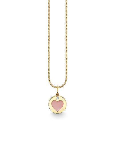 Sydney Evan Sydney Evan 14K Yellow Gold The Solara Pink Mother of Pearl & Diamond Heart Pendant Necklace, 16-18