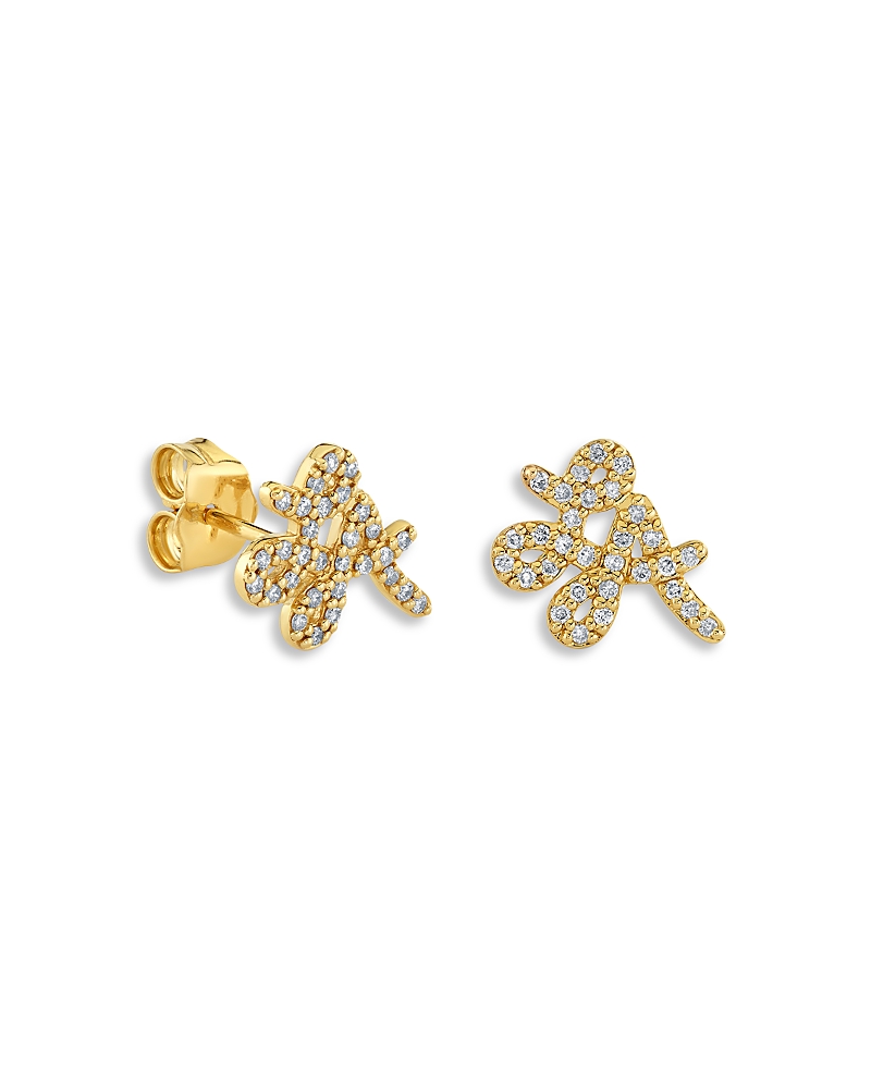 Sydney Evan Sydney Evan 14K Yellow Gold The Terra Diamond La Script Stud Earrings