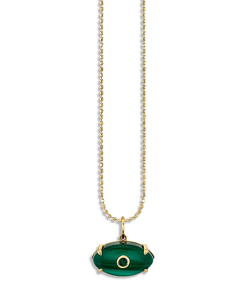 Sydney Evan Sydney Evan 14K Yellow Gold The Terra Emerald & Malachite Protective Eye Pendant Necklace, 18