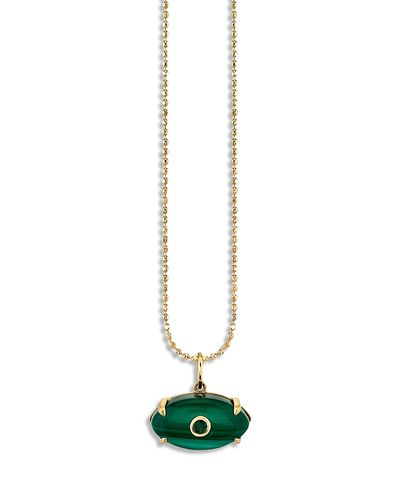Sydney Evan Sydney Evan 14K Yellow Gold The Terra Emerald & Malachite Protective Eye Pendant Necklace, 18