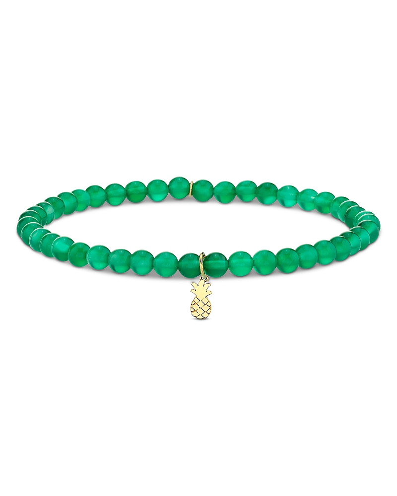 Sydney Evan Sydney Evan 14K Yellow Gold The Terra Green Onyx Pineapple Charm Bead Bracelet