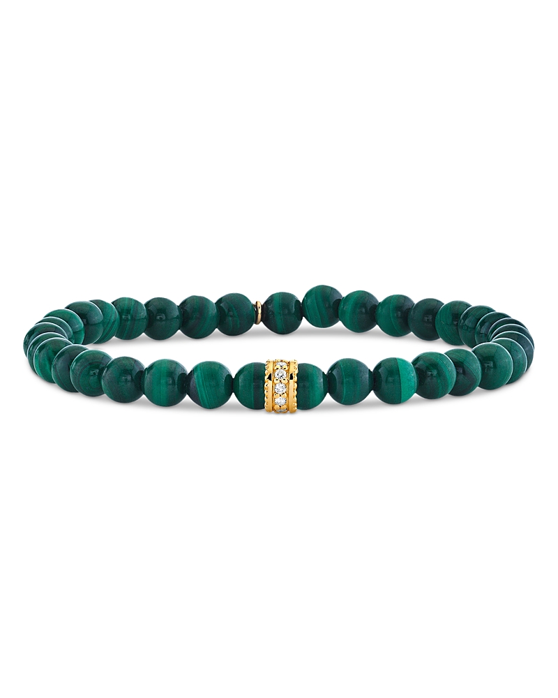 Sydney Evan Sydney Evan 14K Yellow Gold The Terra Malachite & Diamond Rondelle Bead Bracelet