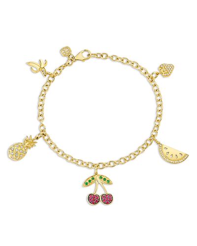 Sydney Evan Sydney Evan 14K Yellow Gold The Terra Ruby, Emerald, & Diamond Fruit Charm Bracelet