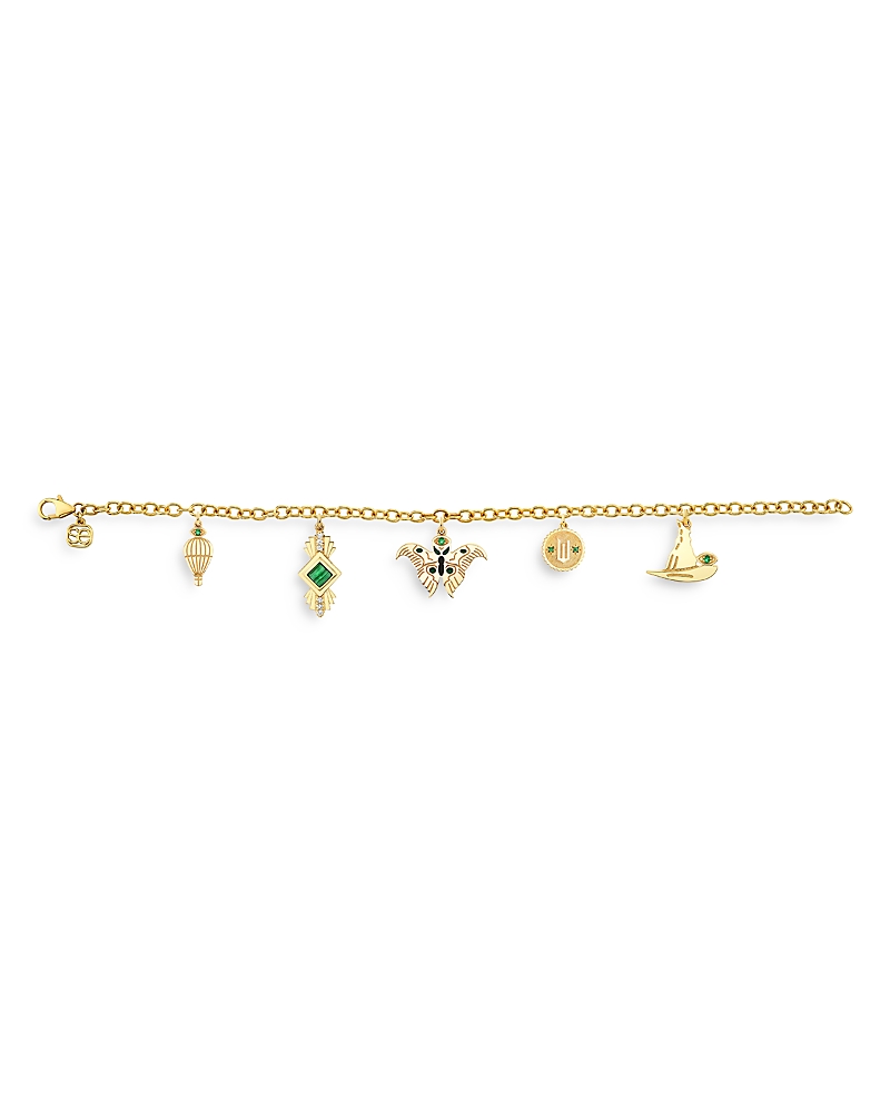Sydney Evan Sydney Evan 14K Yellow Gold Wicked Green Elphaba Multi Charm Chain Bracelet