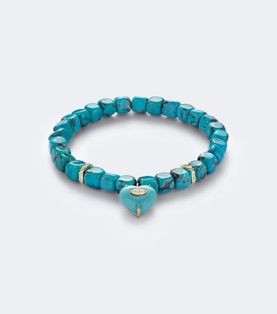 Sydney Evan Sydney Evan 14kt gold beaded bracelet with tuquoise and diamonds