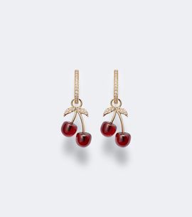 Sydney Evan Sydney Evan Cherry 14kt gold hoop earrings with garnets and diamonds