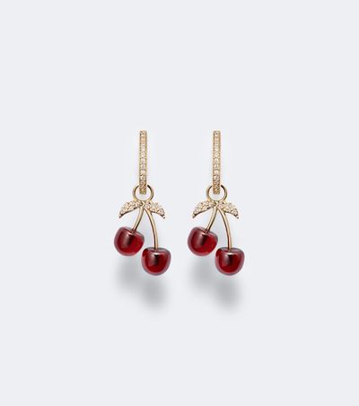 Sydney Evan Sydney Evan Cherry 14kt gold hoop earrings with garnets and diamonds