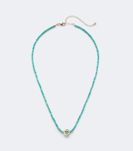 Sydney Evan Sydney Evan Icon Heart 14kt gold beaded necklace with turquoise and diamond