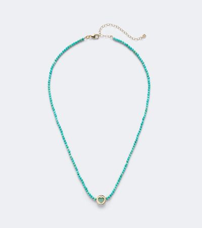 Sydney Evan Sydney Evan Icon Heart 14kt gold beaded necklace with turquoise and diamond