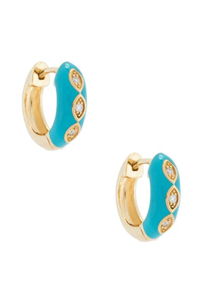 Sydney Evan Sydney Evan Puffy Enamel Marquis Eye Huggie Hoop Earrings
