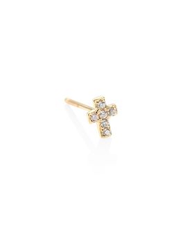 Sydney Evan Sydney Evan Women's Tiny 14K Yellow Gold & Pavé Diamond Cross Single Stud Earring