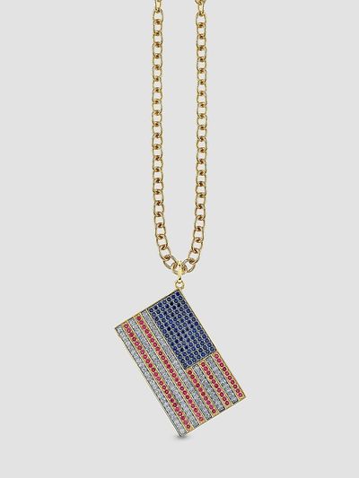 Sydney Evan Women's 14K Gold, Ruby, Sapphire & 0.71 TCW Diamond American Flag Pendant Necklace