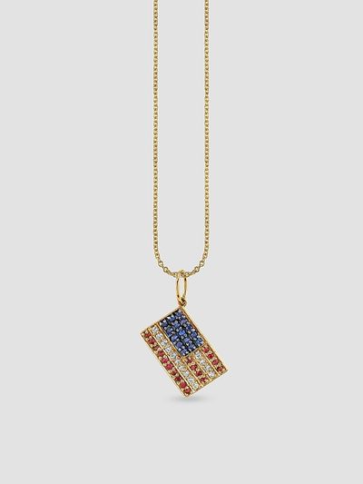 Sydney Evan Women's 14K Ruby, Sapphire, and Diamond American Flag Pendant Necklace