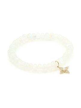 Sydney Evan Women's 14K Yellow Gold, 0.089 TCW Diamond & Pearl Paisley Flower Charm Smooth Rondelle Bracelet