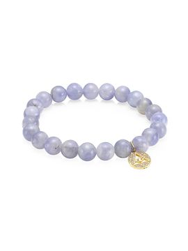 Sydney Evan Women's 14K Yellow Gold, 0.14 TCW Diamond & Iolite Pyramid Evil Eye Charm Beaded Bracelet