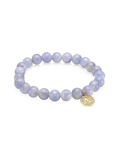 Sydney Evan Women's 14K Yellow Gold, 0.14 TCW Diamond & Iolite Pyramid Evil Eye Charm Beaded Bracelet