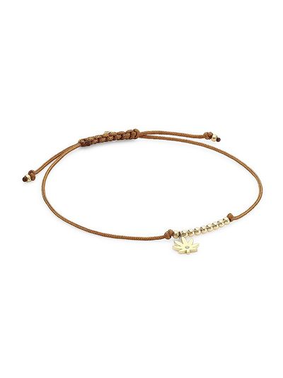 Sydney Evan Women's 14K Yellow Gold & 0.005 TCW Diamond Mary Jane Charm Tan Cord Bracelet