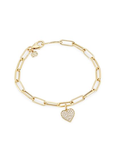 Sydney Evan Women's 14K Yellow Gold & 0.1 TCW Diamond Heart Charm Bracelet