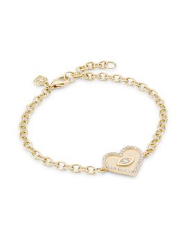 Sydney Evan Women's 14K Yellow Gold & Diamond Medium Evil-Eye Heart Charm Bracelet/6.75"