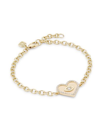 Sydney Evan Women's 14K Yellow Gold & Diamond Medium Evil-Eye Heart Charm Bracelet/6.75"