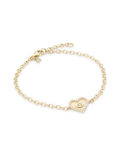Sydney Evan Women's 14K Yellow Gold & Diamond Small Evil-Eye Heart Charm Bracelet/6.5"