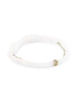 Sydney Evan Women's 14K Yellow Gold, Rainbow Moonstone & 0.024 TCW Diamond Daisy Rondelle Beaded Choker Necklace