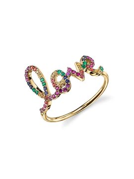 Sydney Evan Women's Bright Smiles 14K Yellow Gold & Rainbow Sapphire Large "Love" Script Ring