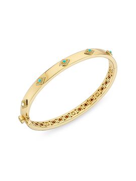 Sydney Evan Women's Evil Eye 14K Yellow Gold, Turquoise & 0.19 TCW Diamond Hinged Bangle Bracelet