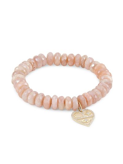 Sydney Evan Women's Heart Icon 14K Gold, 0.26 TCW Diamond & Moonstone Charm Bracelet