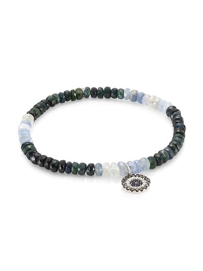 Sydney Evan Women's Small Evil Eye 14K White Gold, 0.09 TCW Diamond, 0.16 TCW Black Diamond & Blue Sapphire Beaded Bracelet