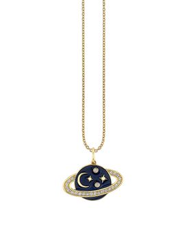 Sydney Evan Women's Sunset Observatory 14K Yellow Gold, Ceramic & 0.13 TCW Diamond Saturn Pendant Necklace