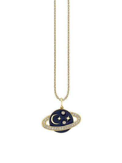 Sydney Evan Women's Sunset Observatory 14K Yellow Gold, Ceramic & 0.13 TCW Diamond Saturn Pendant Necklace