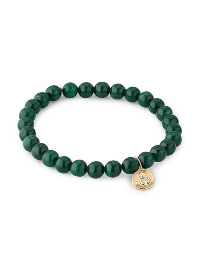 Sydney Evan Women's Tiny Sitting Buddha 14K Yellow Gold, Malachite & 0.003 TCW Diamond Beaded Charm Bracelet