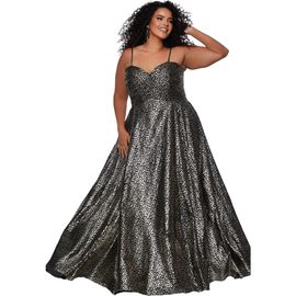 Sydney's Closet Sydney's Closet Animal Print Spaghetti Strap Plus Size A-Line Gown 