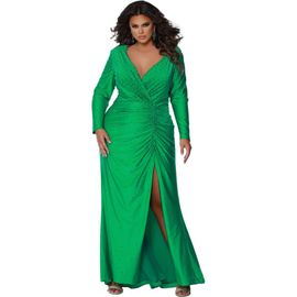 Sydney's Closet Sydney's Closet Fitted Long Sleeve V-Neck Ruched Plus Size Gown
